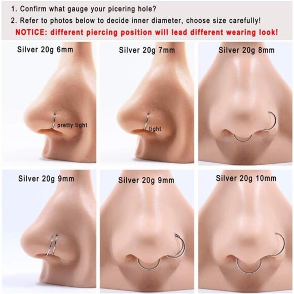 316L Surgical Steel Hinged Nose Ring Hoop for Men & Women – Septum & Cartilage - Picture 6 of 7